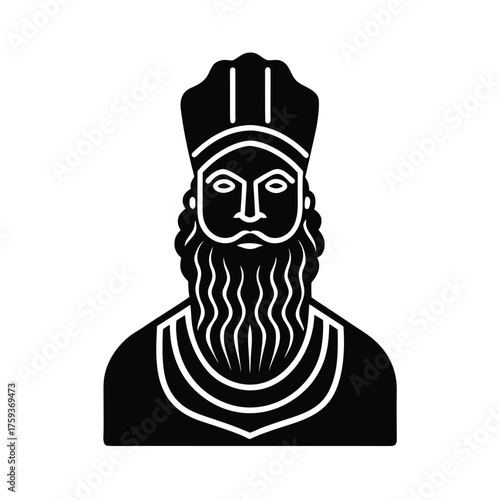 Assyrian Bearded Statue Icon Illustration