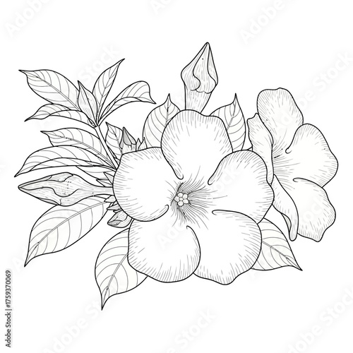 black and white silhouette vector icon of alamanda flower on white background