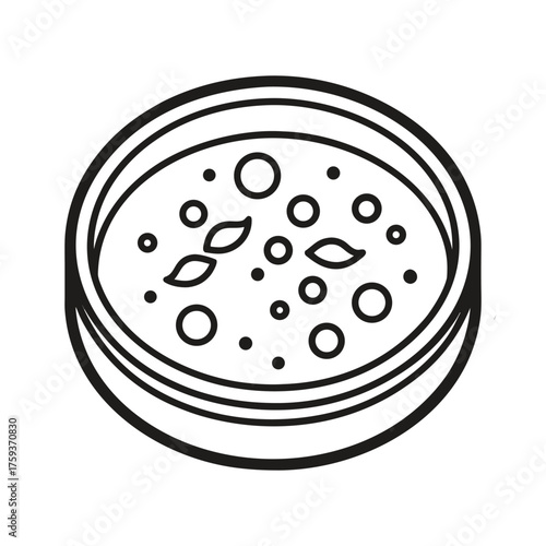 Simple black outline petri dish icon on a white background