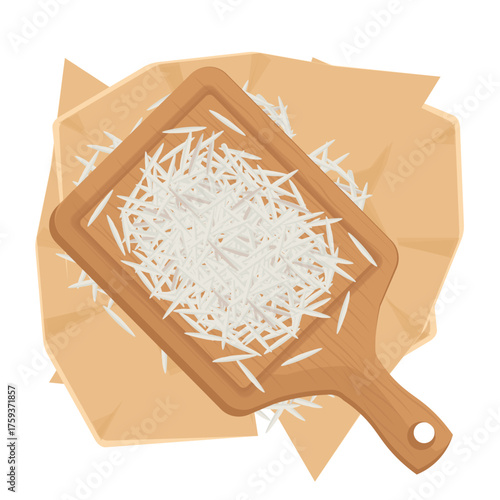 Vector Illustration Logo Clipart Top View Uncooked Long Grain White Rice or Basmati Rice
