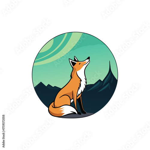 Fox gazing at the aurora borealis in a circle