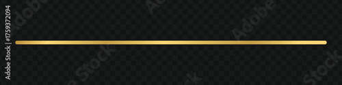 Golden horizontal line accent on dark transparent backdrop. Shiny metallic divider for premium design.