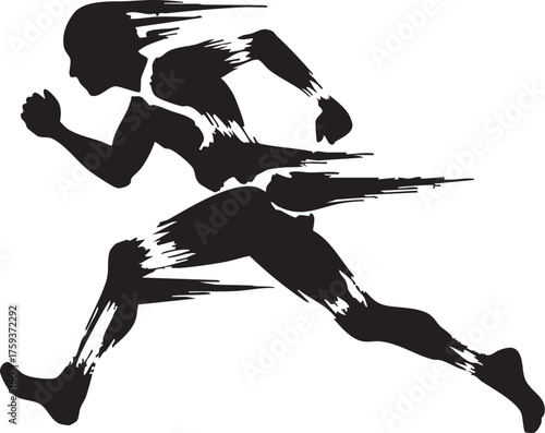 Fast Runner Motion Blur Silhouette Vector Illustration Speed Dynamic Action Athlete Abstract Design Black Shape on Transparent Background Movement