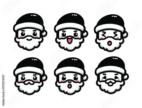 Cute Santa Claus Character Icon Set – Chibi Christmas Vector Pack