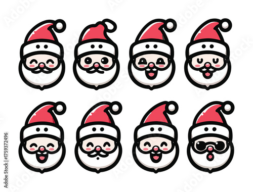 Cute Santa Claus Character Icon Set – Chibi Christmas Vector Pack