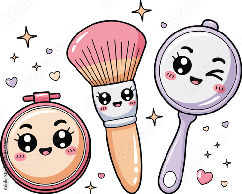 Kawaii Beauty Cute Makeup Vector Set