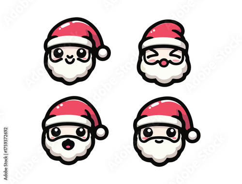 Cute Santa Claus Character Icon Set – Chibi Christmas Vector Pack