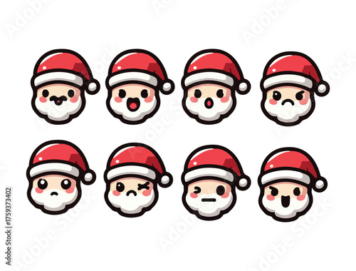 Cute Santa Claus Character Icon Set – Chibi Christmas Vector Pack