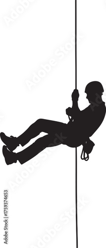 Silhouette of a person rappelling down a rope wearing a helmet and harness climbing extreme sports also transparent background