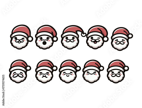 Cute Santa Claus Character Icon Set – Chibi Christmas Vector Pack