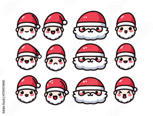Cute Santa Claus Character Icon Set – Chibi Christmas Vector Pack