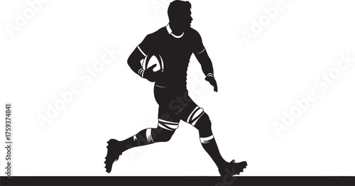Silhouette of a Rugby Player Running with Ball on White Background vector illustration also transparent background