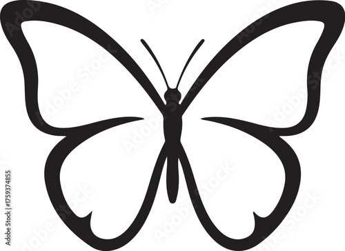 Simple black outline illustration of a butterfly with spread wings insect nature also transparent background
