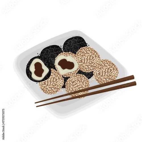 Vector Illustration Logo Clipart Gyeongdan Korean Riceball Cake with Sesame Seeds