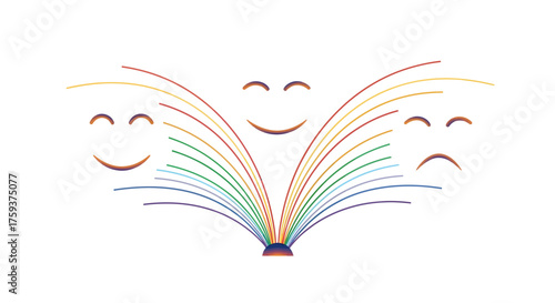 Emotion Faces Action, Book Subject, White Background, Flat Vector Icon Pack, Educational Content, Conceptual Art, Front View, Storytelling