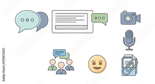 Flat Vector Icon Pack of Content Reaction Emojis, Communication Icons, White Background, Smooth Design, Front View Concept