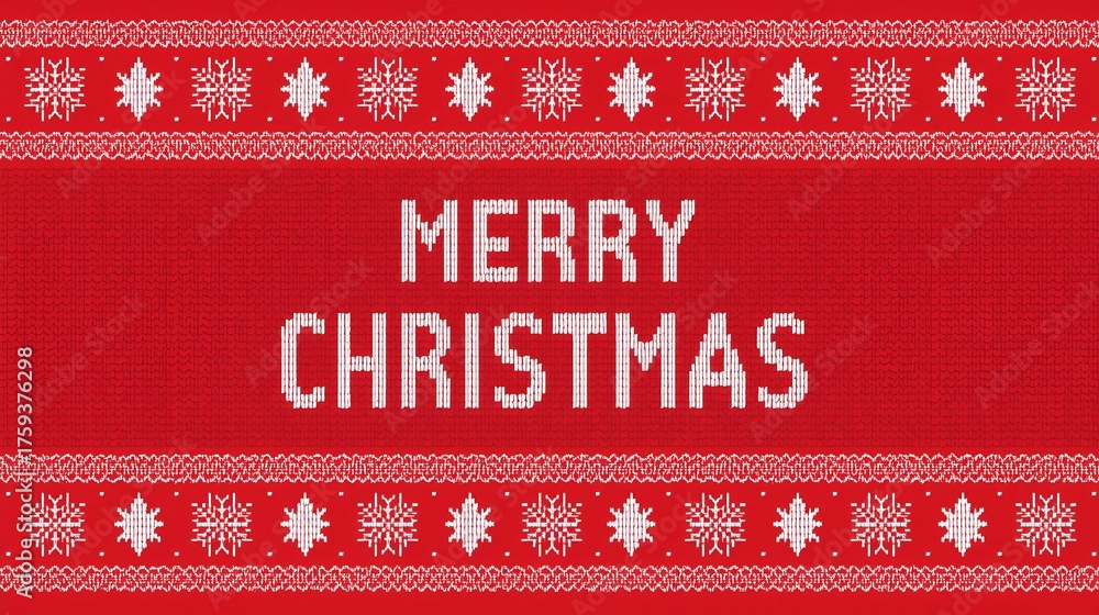 Red knitted seamless pattern with sign Merry Christmas