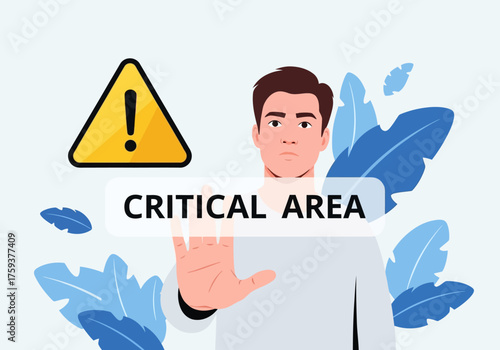 Critical Area Warning with Man and Hazard Symbol.