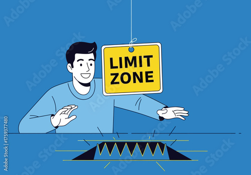 Man Approaching Limit Zone Trap, Danger Ahead, Cautionary Tale.