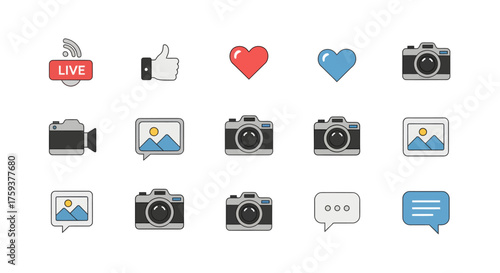 Social Media Icon Pack, Creative Flat Vector Design, White Background, Minimal Pastel Shapes, Top View, Concept for Creative Platform