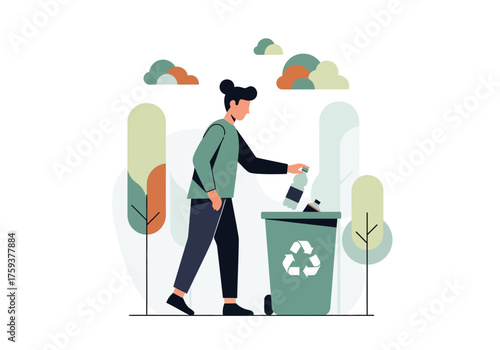 Person Recycling Plastic Bottle in Green Bin for Environment Conservation.