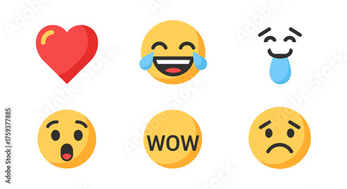Modern Flat Vector Icon Pack Showcasing Emojis for Mobile Communication on White Background, Emotions Illustration Concept