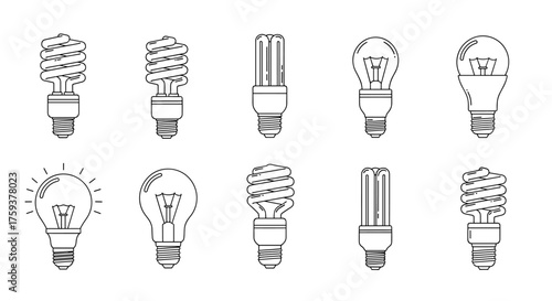 A collection of various types of incandescent and fluorescent light bulbs.