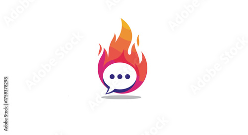 A vibrant gradient speech bubble engulfed in flames symbolizing passionate communication and heated discussions.
