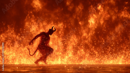 Devil engulfed with flames of hell
