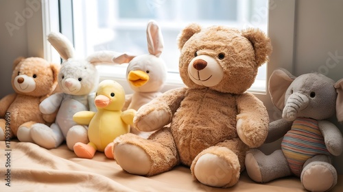 two teddy bears sitting on a sofa