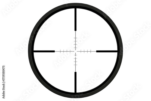 Sniper scope view with black crosshairs and measurement marks isolated on a transparent background