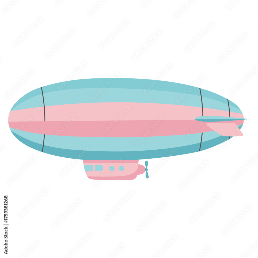 Fototapeta premium Colorful zeppelin airship flying smoothly, perfect for travel, retro, aviation, and creative illustration projects with pastel tones. 