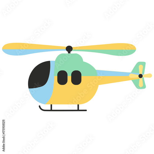 Cute colorful helicopter with simple shape, great for kids illustration, air travel icons, aviation themes, or transport posters.
