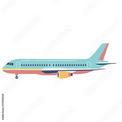 Modern colorful airplane illustration for travel, vacation, and transportation design concepts with soft tones and minimal style.
