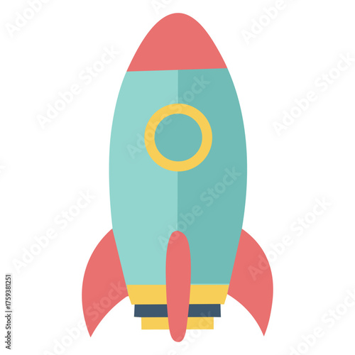 Retro colorful rocket blasting off, ideal for science, innovation, space, or education-themed vector illustrations and creative designs.
