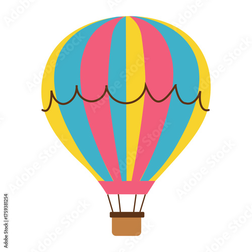 Colorful hot air balloon illustration in flat vector style, symbolizing adventure, travel, freedom, and creative transportation design concept.
