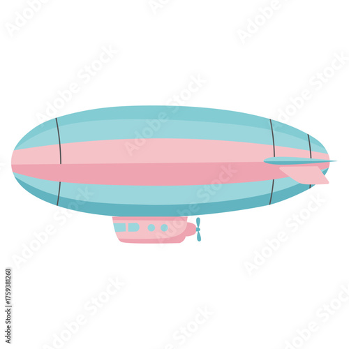 Colorful zeppelin airship flying smoothly, perfect for travel, retro, aviation, and creative illustration projects with pastel tones.
