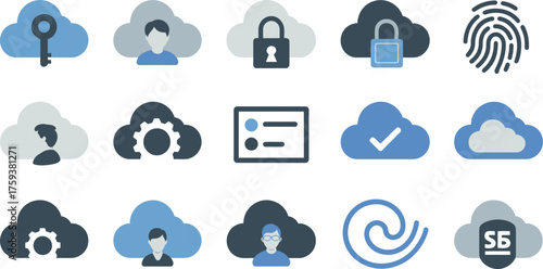Cloud Computing Security and User Management Icons Data Protection, Privacy, and Access Control Illustration