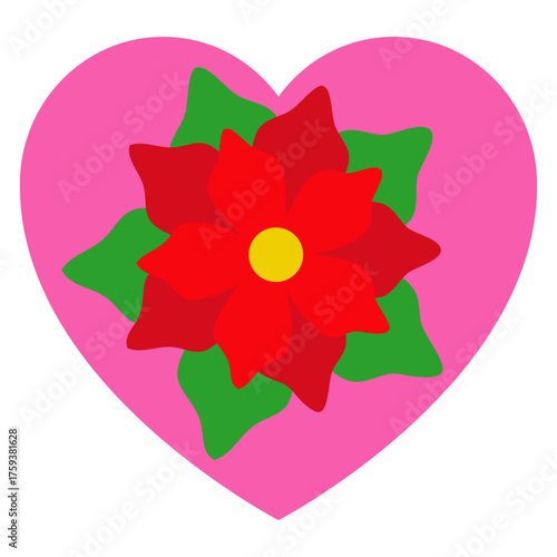 Logo con flor de poinsettia en corazón para tarjetas y felicitaciones de Navidad