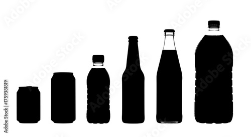 wine bottles vector, Silhouettes of assorted beverage containers on white