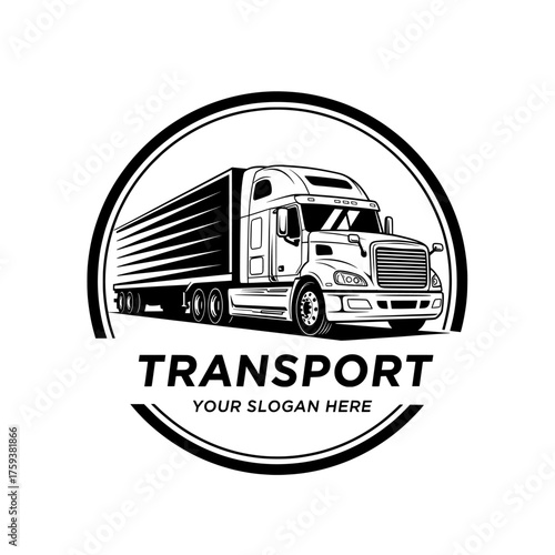 truck icon vector illustration, A black and white transport truck company logo art