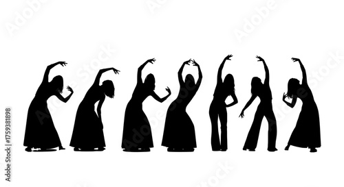 Silhouettes of women dancing in various poses