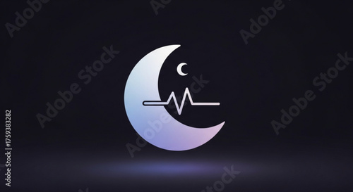 Moon with heartbeat line icon on dark background symbol of sleep tracking, sleep monitoring, and sleep health and wellness