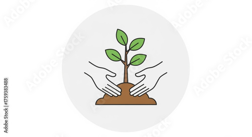 Illustration of hand planting a tree, symbolizing environmental conservation and sustainable development for future