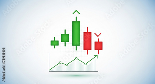 Illustration of stock market chart with candlestick pattern and upward trend line, representing financial growth and investment