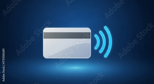 A contactless payment card with glowing waves, illustrating the convenience and security of modern digital transactions and financial technology