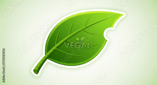 A vegan leaf logo, featuring a green leaf with a bite mark and the word vegan, representing plantbased diet