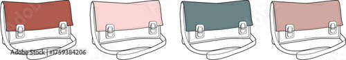 Four bags in different colors, two on the left are red and pink, two on the right are teal and pink