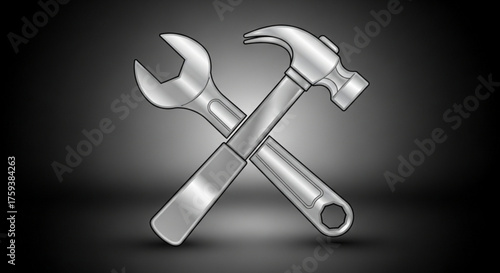 Illustration of a crossed hammer and wrench, symbolizing construction, repair, or handyman services, with a gradient gray background