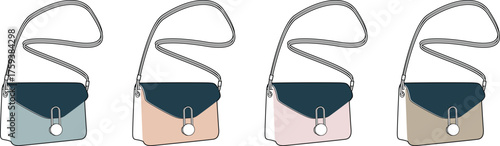 Stylish Sling Bags Vector Set of Small Messenger Bags in Various Colors